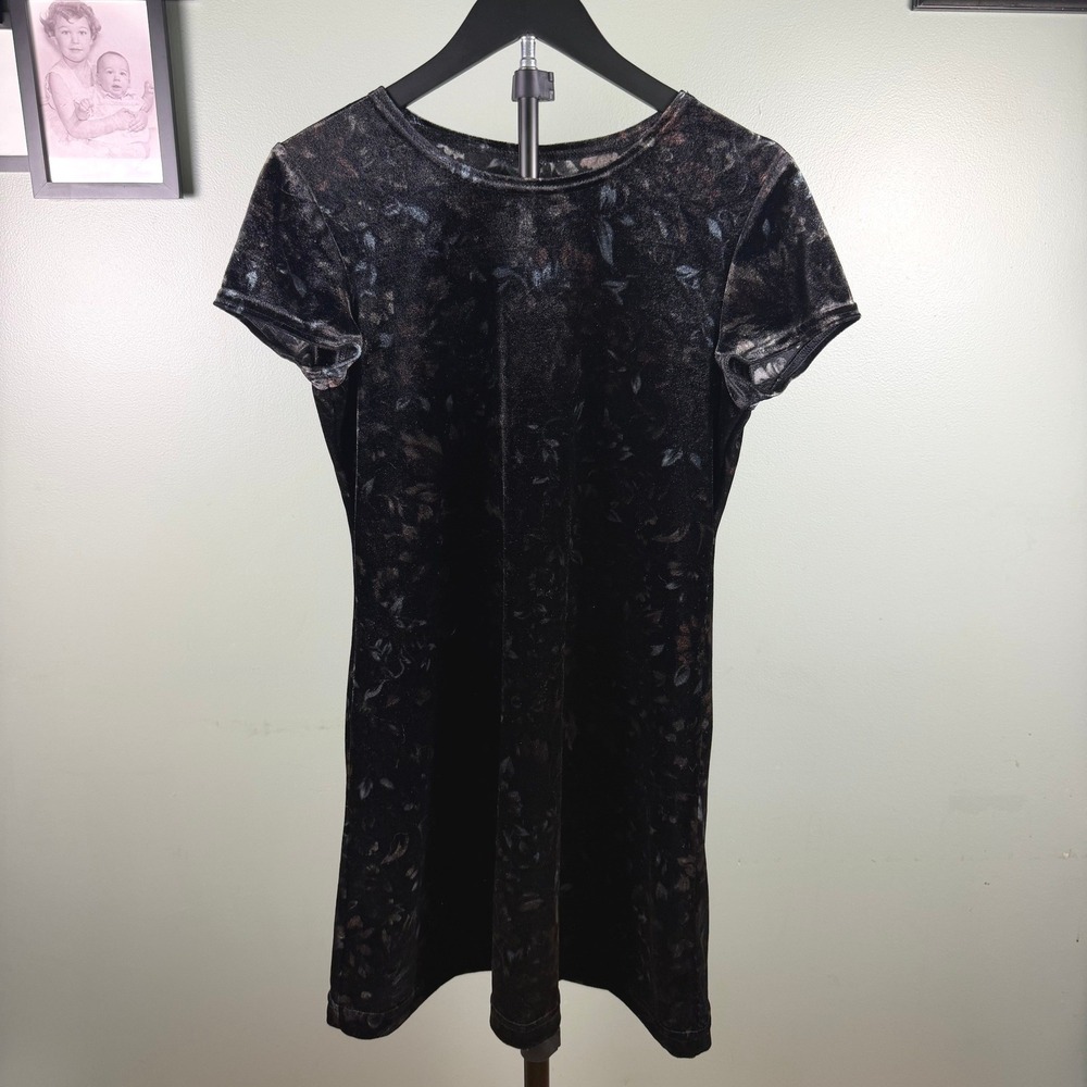 All That Jazz Vintage 90s Grunge Women Mini Dress Black Floral Velvet